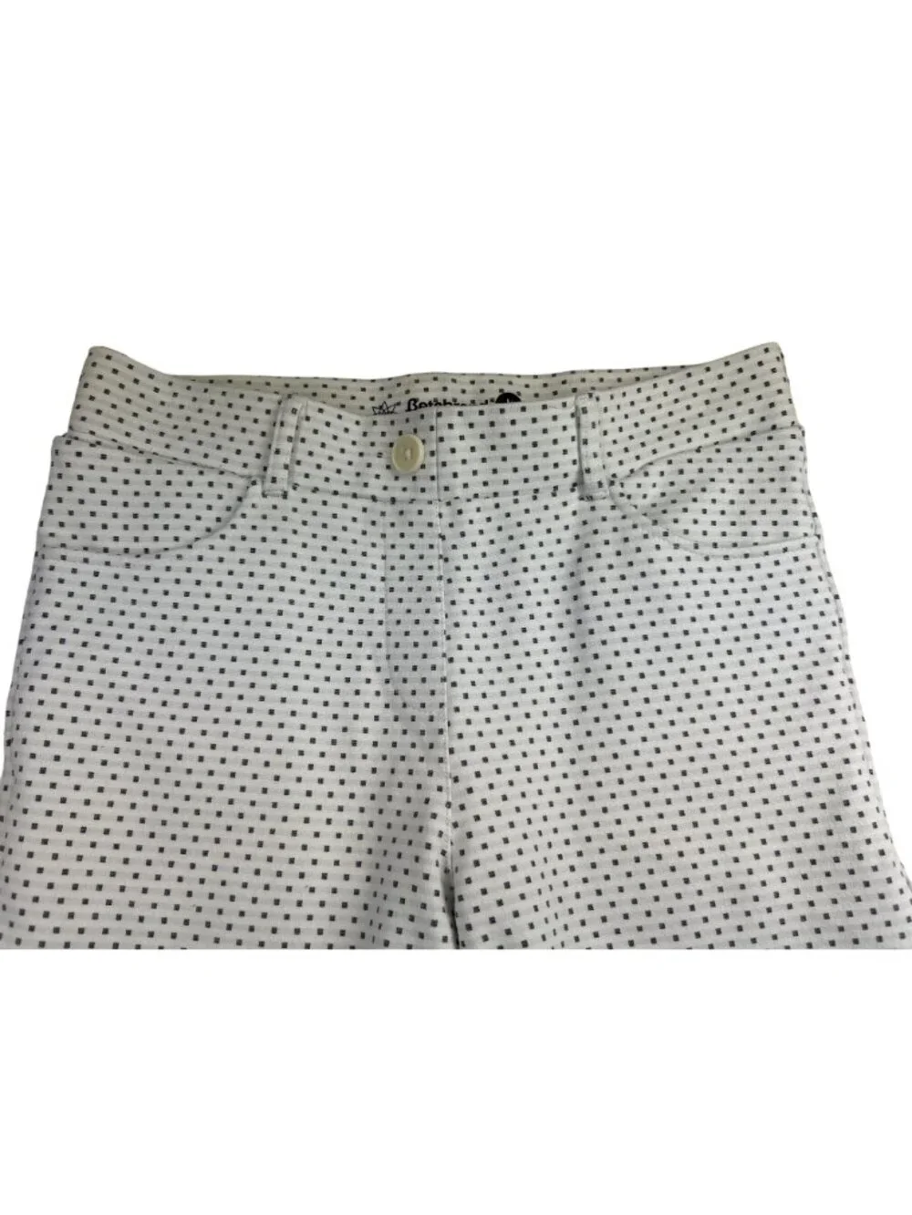 Betabrand Women's M Straight-Leg Pants White Micro Squares Stretch Hidden Pocket